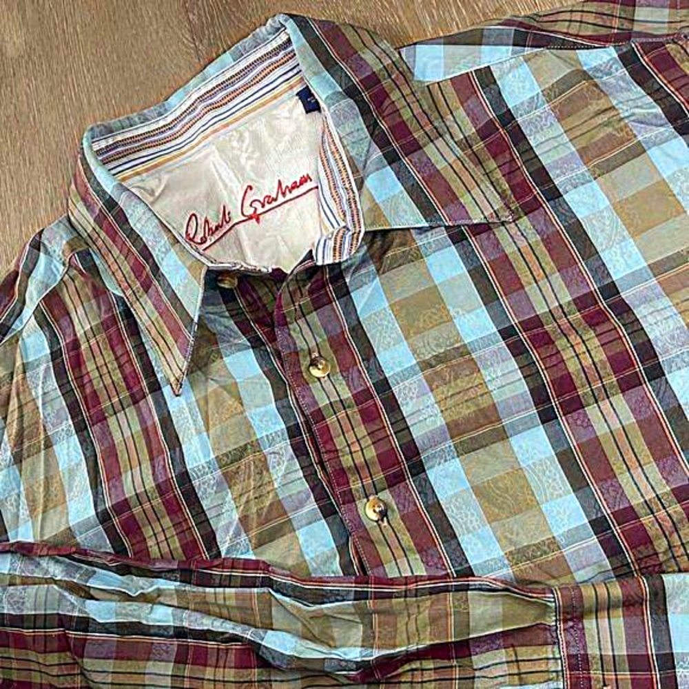 Robert Graham Men’s Large Multicolor Plaid Floral Long‎ Sleeve Button Down Shirt